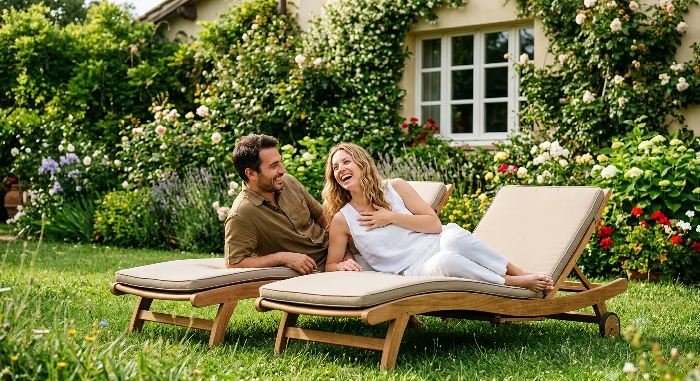 Una famiglia in giardino davanti alla propria casa